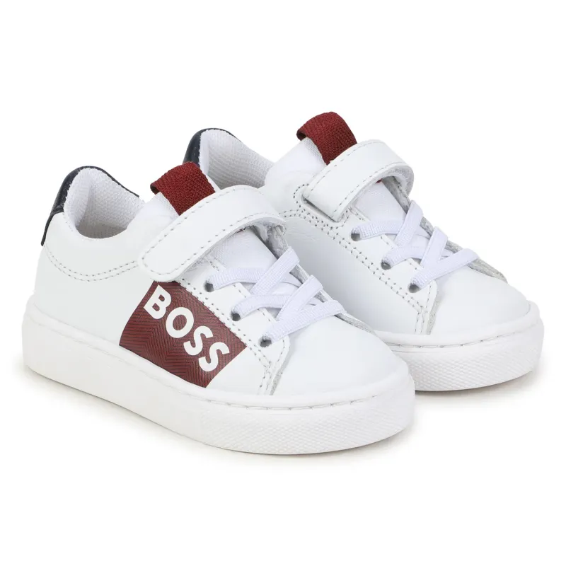 SHOE WHITE BURGUNDAY & NAVY TRIM BOSS LOGO VELCRO CLOSURE IMITATION LACES / J50872-10P