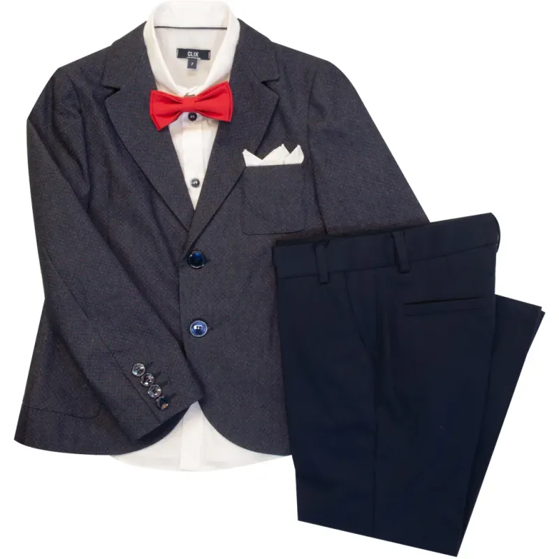 4PC SUIT AB06 NVY RED DOT / W