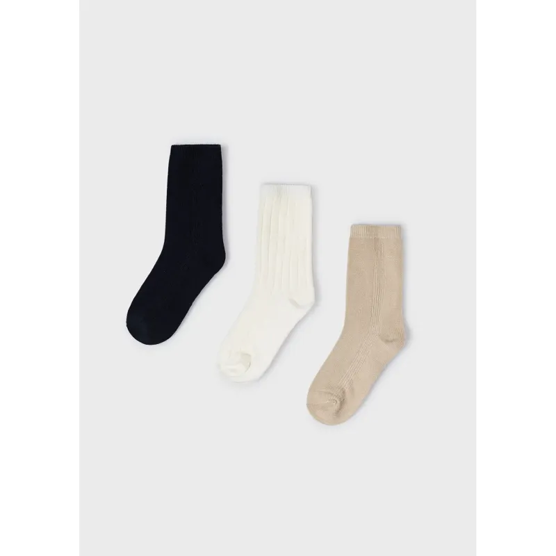 3 PACK SOCK NAVY BEIGE & CREAM / 10705-017