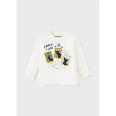 TSHIRT CREAM 3 WINDOWS FLAPS WITH DOG PRINT LONG SLEEVE / 2069