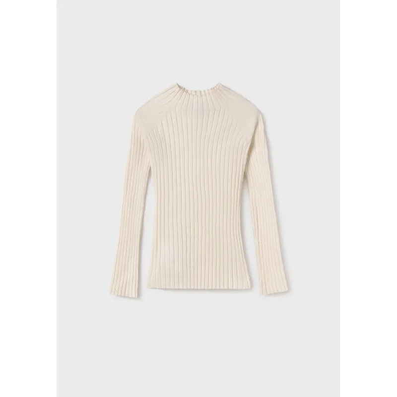 CREAM MOCKNECK SWEATER KNIT RIBBED LONG SLEEVE / 7001-53