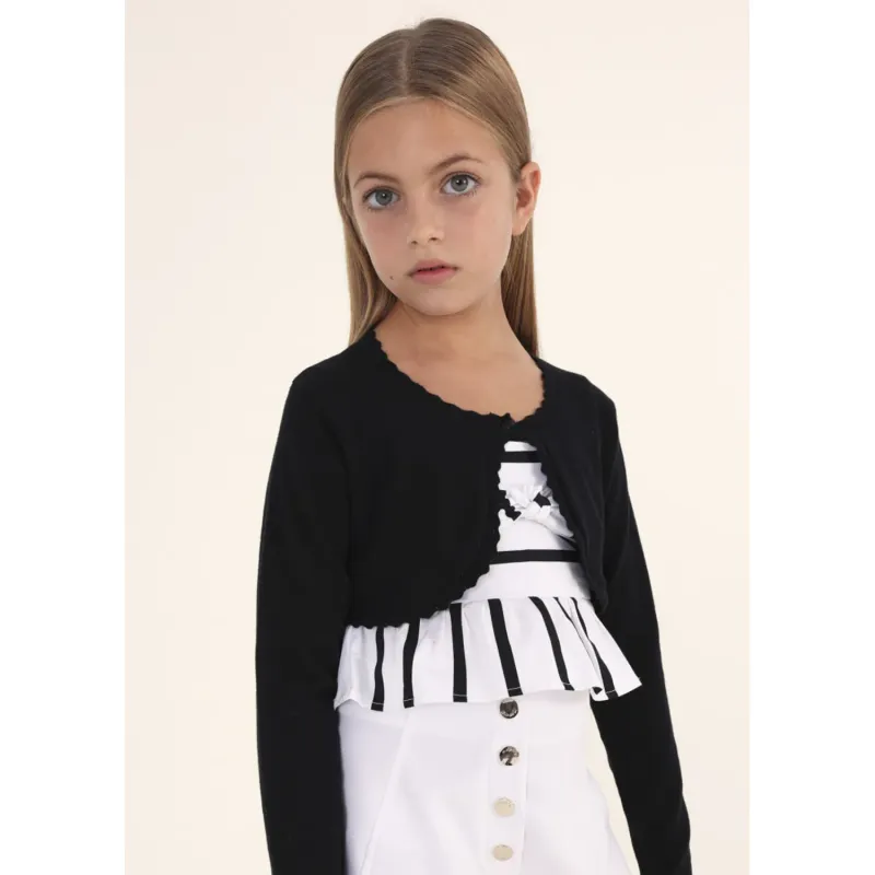 BOLERO CARDIGAN BLACK KNIT 1 BUTTON CLOSURE / 332-091