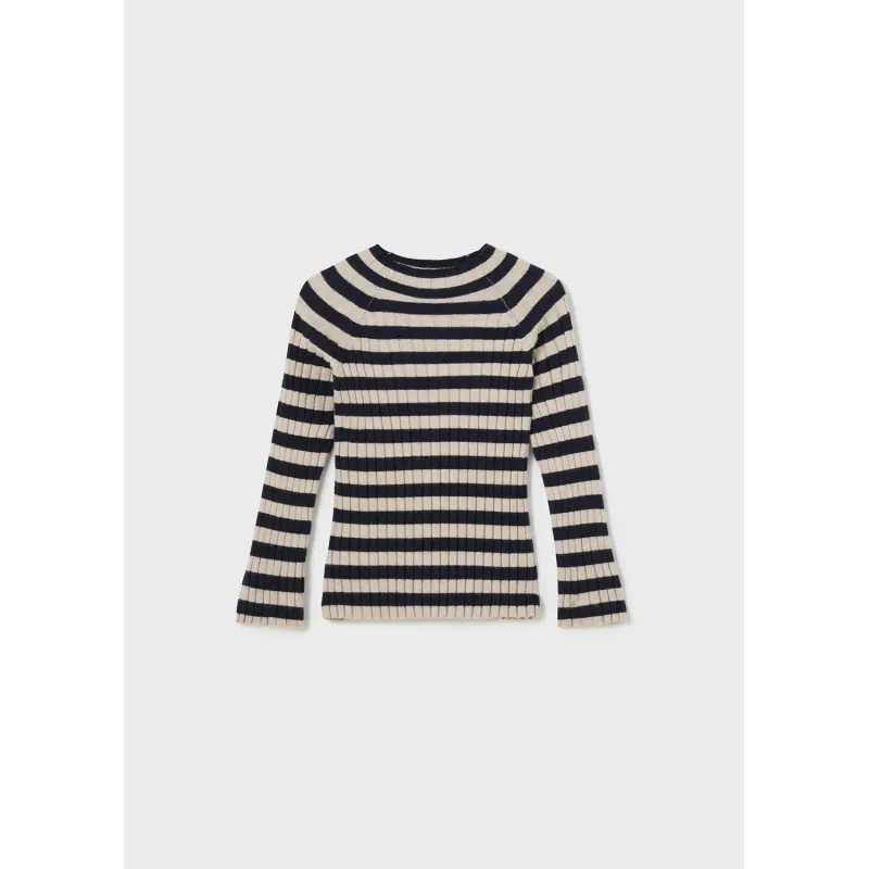 NAVY & BEIGE STRIPED MOCKNECK SWEATER RIBBED / 62-074
