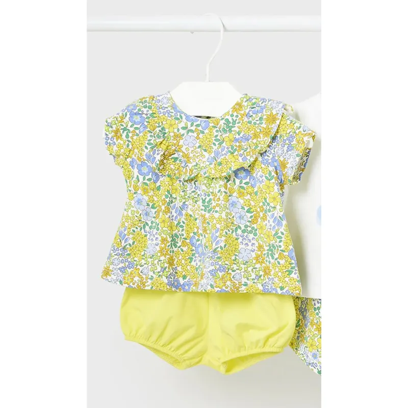 2PC SHORT SET YELLOW & BLUE FLORAL TOP YELLOW SHORTS / 1610-058