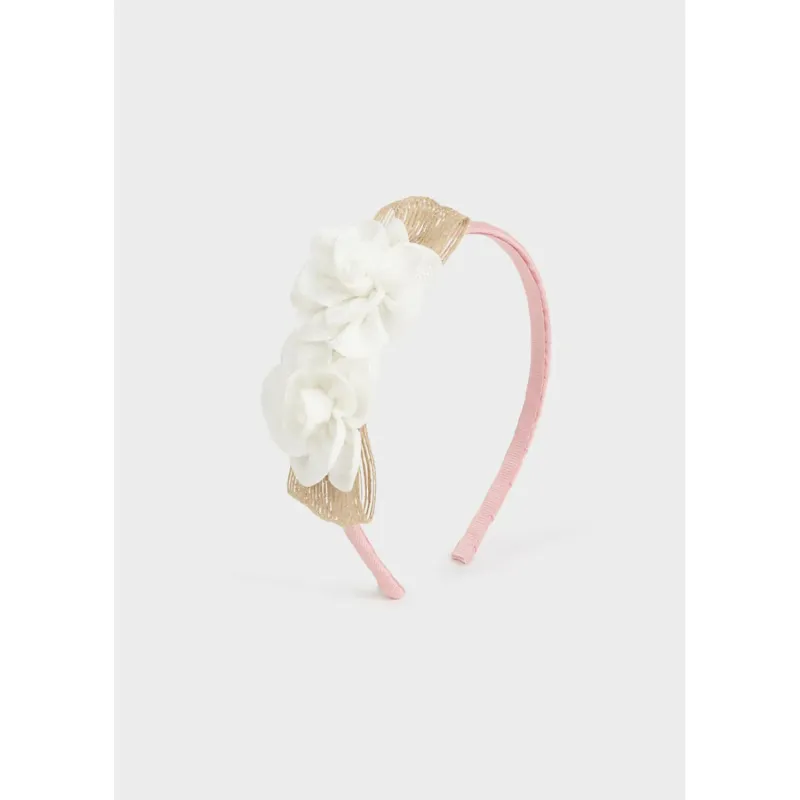 HARD HEADBAND ROSE WHITE FLOWER APPLIQUE / 10424-060