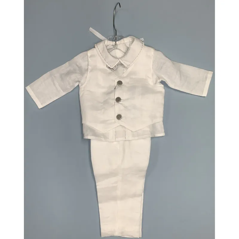 4 PC VEST SET WHITE GREY TRIM WITH SUSPENDERS / GA21561