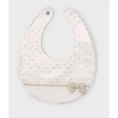 IVORY BIB LACE & GOLD DOT TRIM BOW / 9486-066