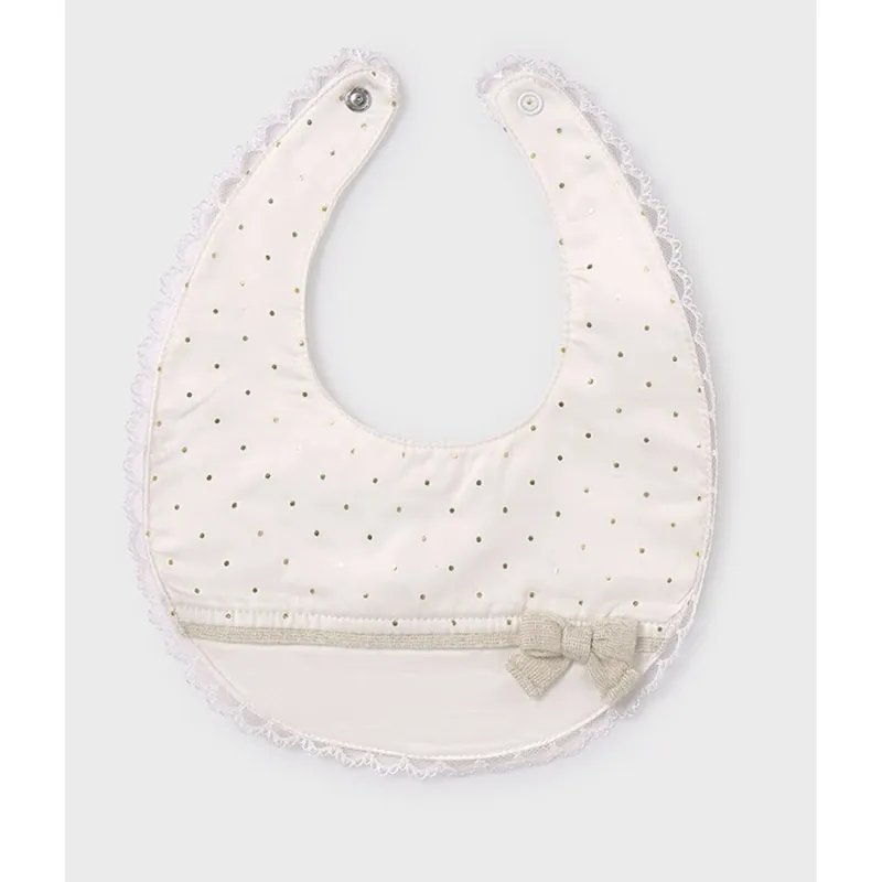 IVORY BIB LACE & GOLD DOT TRIM BOW / 9486-066