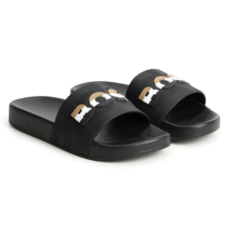 AQUA SLIDERS-FLIP FLOPS-BLACK-WHITE LOGO / J50879-09B