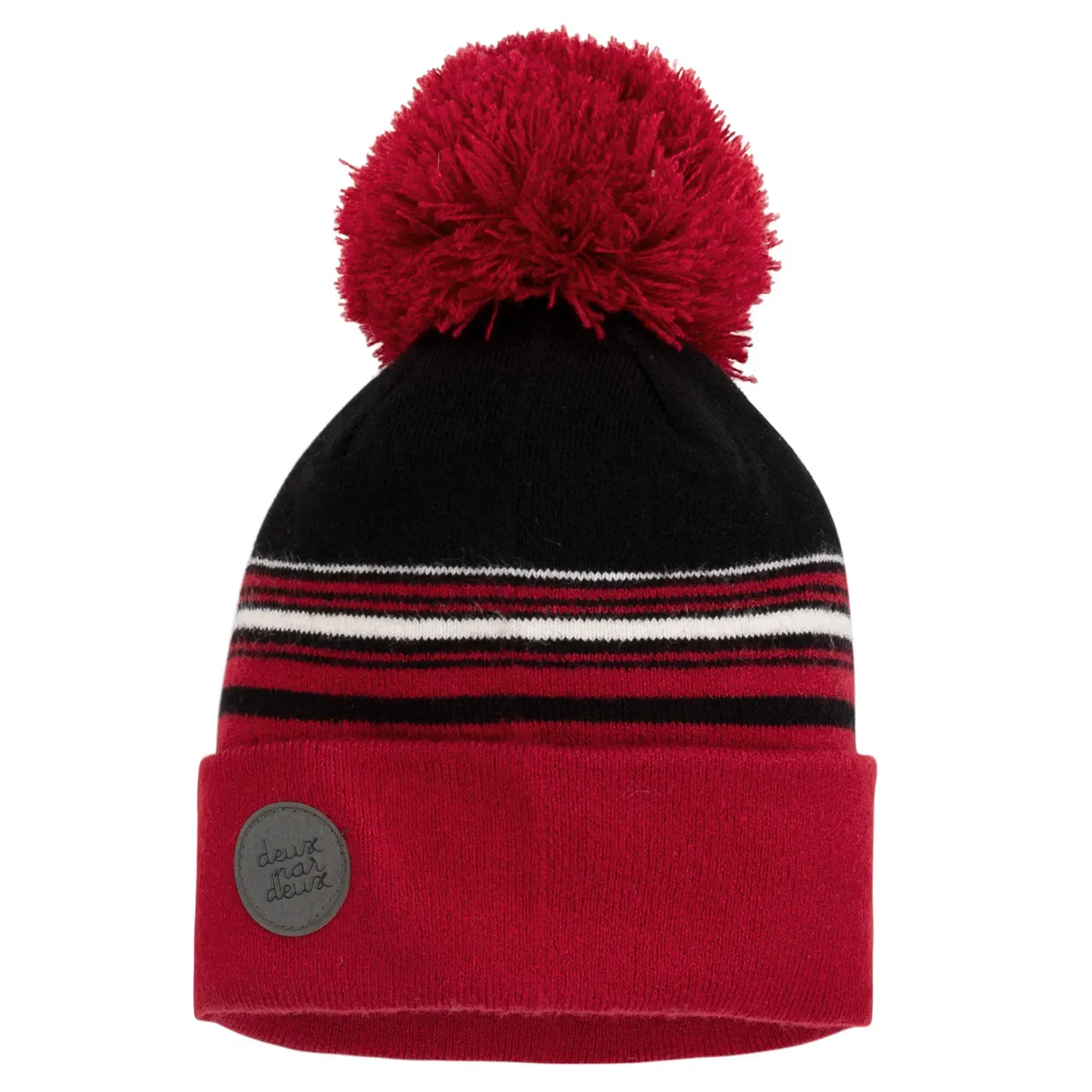 KNIT HAT RED & BLACK RED POM POM / 10ZQ01