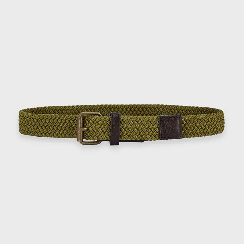 BRAIDED BELT GREEN ELASTIC BROWN BUCKLE / 10916