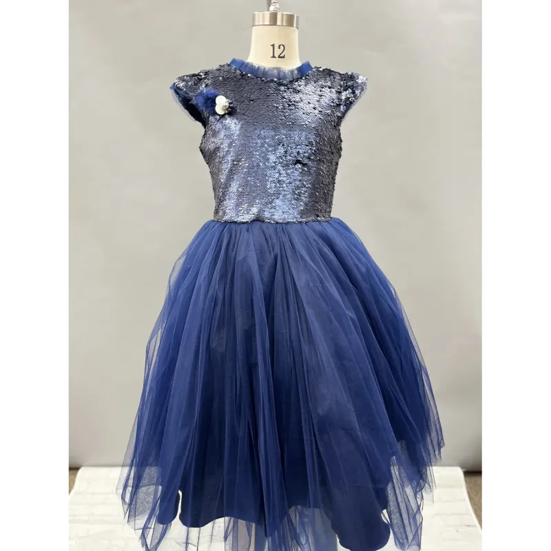 2PC DRESS & PURSE NAVY SEQUIN TOP & PURSE TULLE SKIRT SILVER BELT / 9902