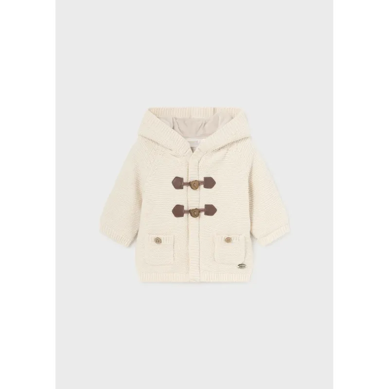 CREAM KNIT CARDIGAN HOODED ZIP & TOGGLE CLOSURE / 2303-032