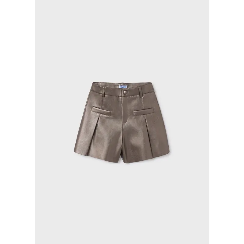 BROWN PLEATHER SHORTS IMITATION POCKETS / 7213-053