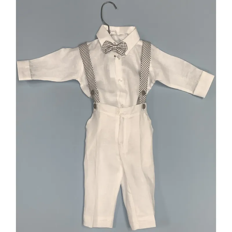 3PC SHIRT PANT & BOWTIE WHITE GREY CHECK SUSPENDERS / GA21550L