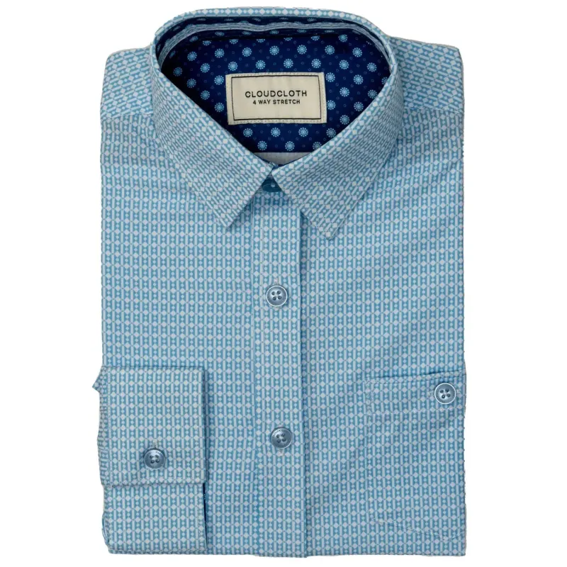 SHIRT LIGHT BLUE 4 WAY STRETCH DAIAMON PRINT CLOUDCLOTH / SH9810