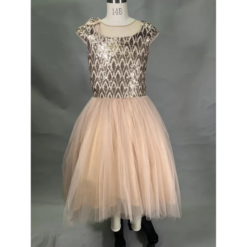 2PC DRESS & PURSE SALMON SEQUIN BODICE & PURSE TULLE SKIRT SHOULDER TRIM / 20910
