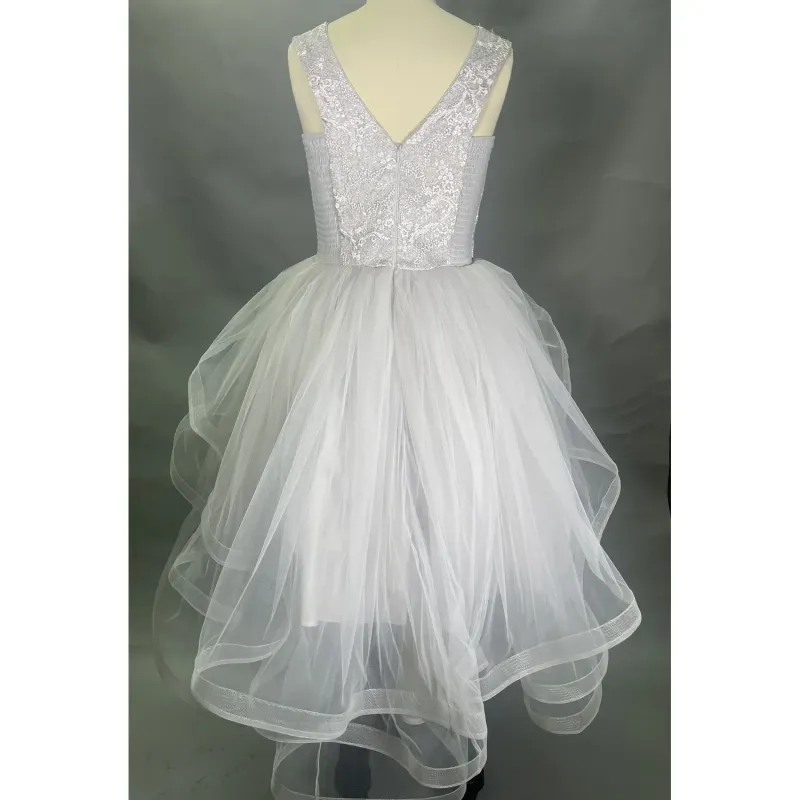 2PC DRESS & PURSE GREY LACE & TULLE HIGH LOW PEARL TRIM / 20934