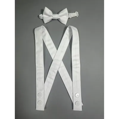 WHITE 2PC SUSPENDERS & BOWTIE 0-3M 6-12M 18-30M