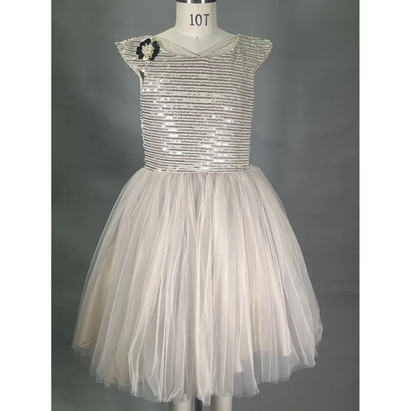 2 PC DRESS & HEADBAND & BELT BEIGE SEQUIN BODICE TULLE SKIRT / 20902