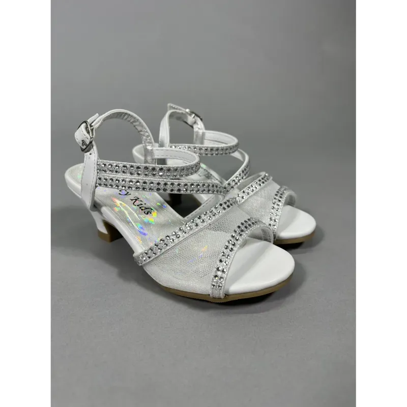 SHOE SANDAL WHITE PUR RHINESTONES STRAPS WITH HEEL / DM35