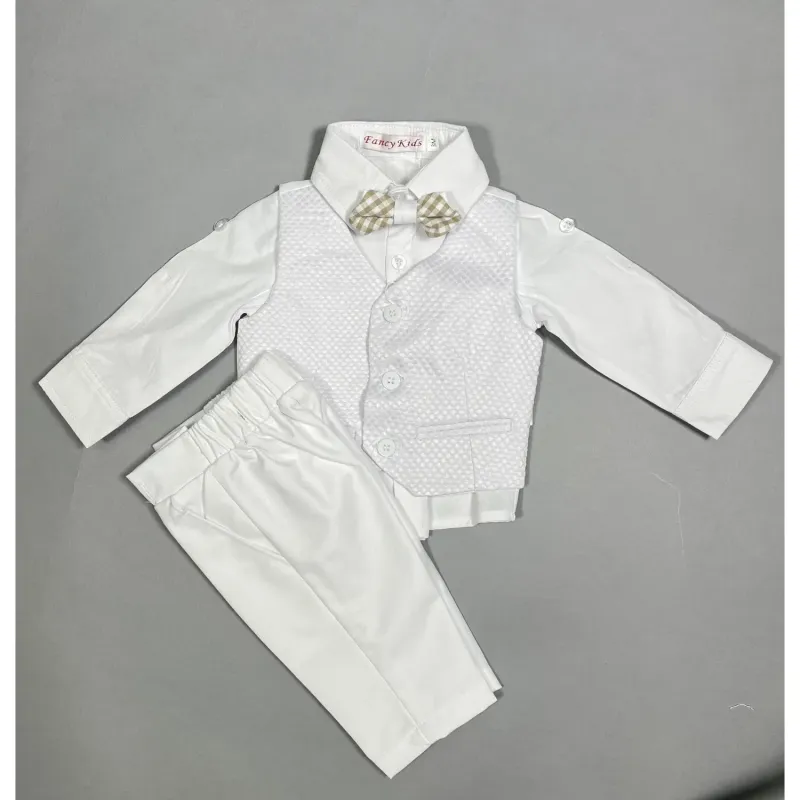 WHITE 4PC VEST SET BUBBLE EFFECT FORMAL OR BAPTISM / 8203