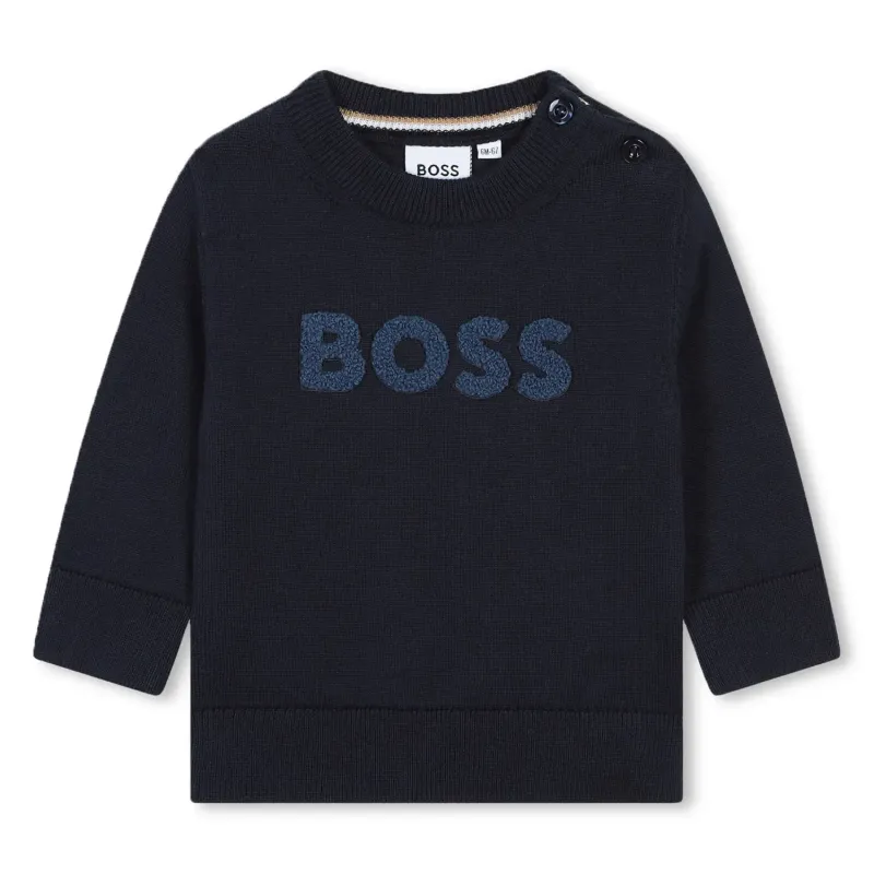 KNIT SWEATER NAVY BLUE BOSS LOGO LONG SLEEVE / J51283-849