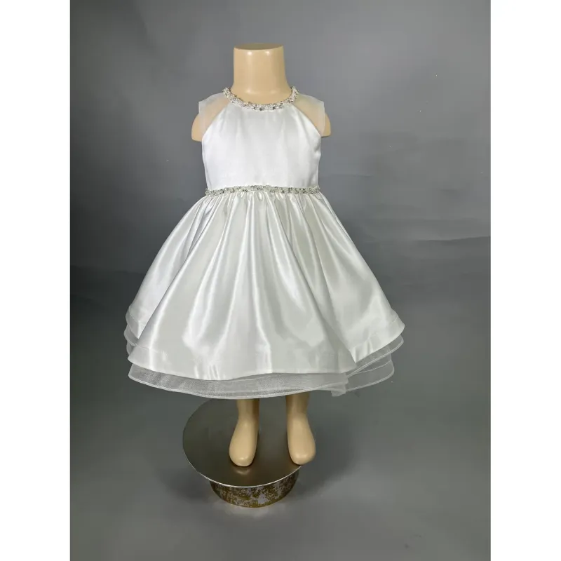 DRESS IVORY SATIN BEADED RHINESTONE & CRYSTAL TRIM SLEEVELESS / B22011I-B22011A