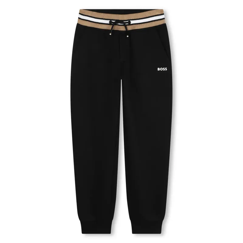 SWEAT PANT BLACK BROWN & WHITE WAIST TRIM WITH CUFF / J51151-09B