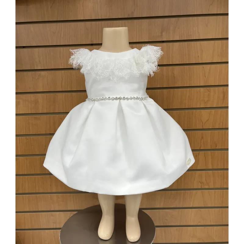 DRESS WHITE ORGANZA LACE NECK & WAIST TRIM SLEEVELESS / G2862