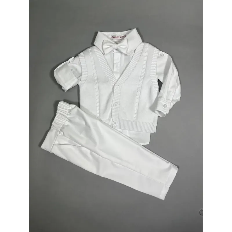 WHITE 4PC KNIT VEST SET FORMAL & BAPTISM / 8202