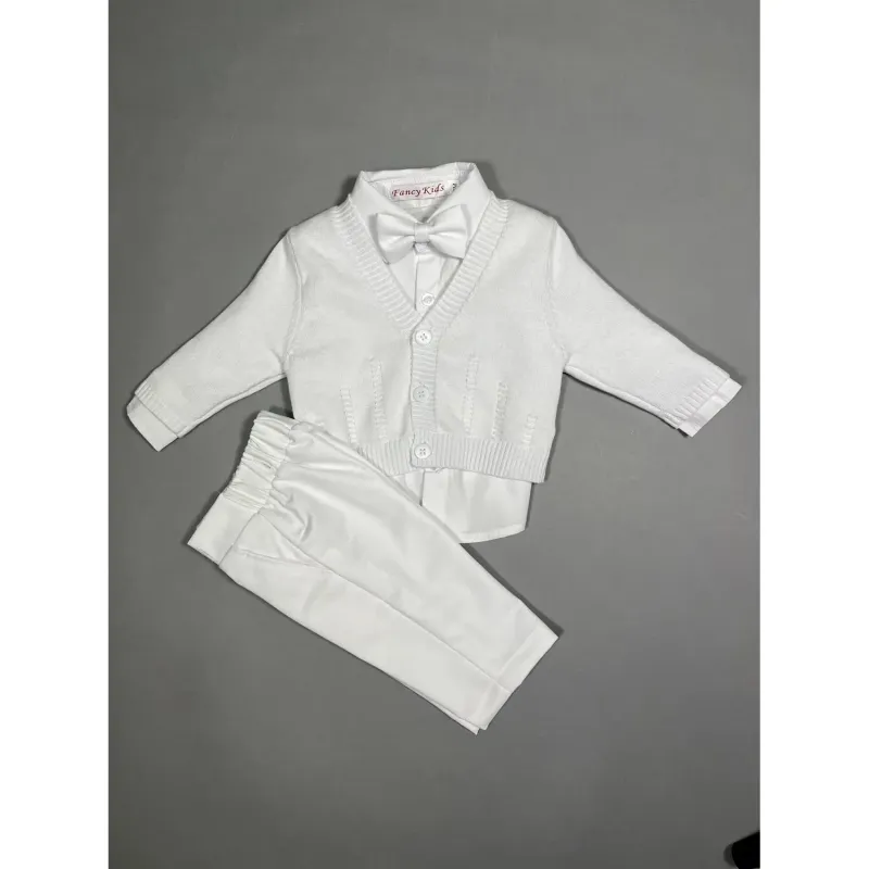 WHITE 4PC KNIT CARDIGAN PANT SET BAPTISM & FORMAL / 8204
