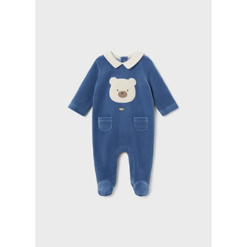 BLUE VELOUR SLEEPER CREAM FLEECE APPLIQUE / 2793-064