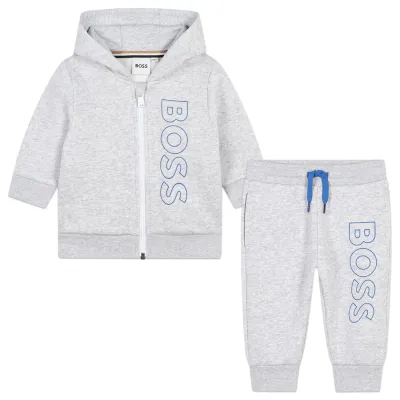 GREY 2PC TRACK SUIT HOODED BLUE BOSS LOGO / J51260-A32