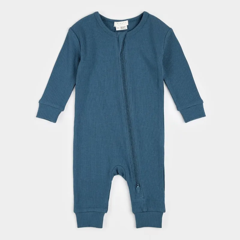 COBALT BLUE SLEEPER RIBBEB NO FEET 2WAY ZIPPER / 24FGL27Q01B