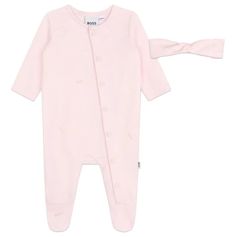 PINK 2PC SLEEPER-HEADBAND FRONT CLOSURE WHITE PRINT / J51085-44L