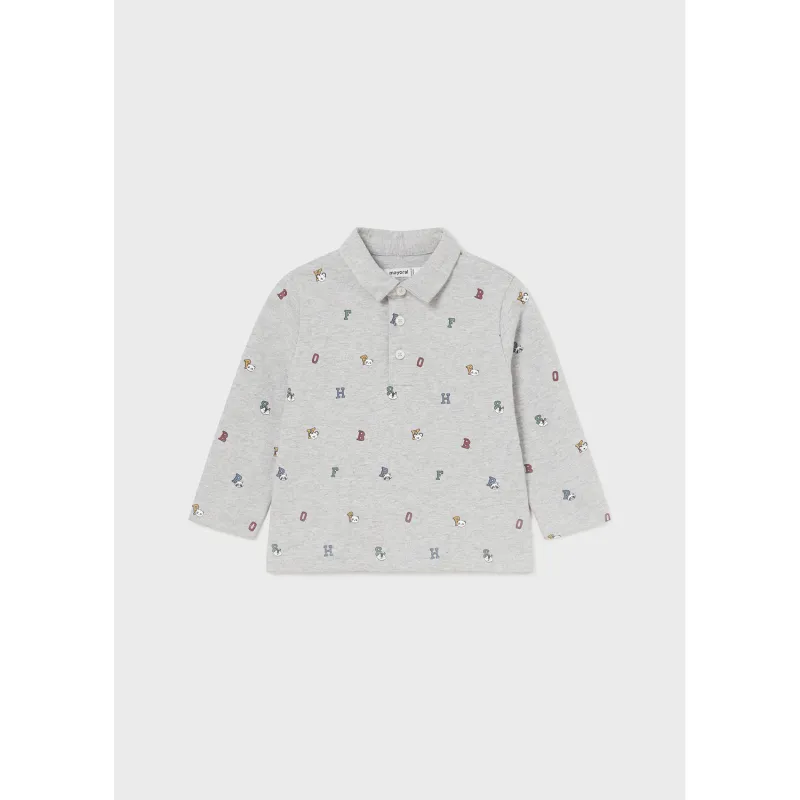 GREY POLO TOP LONT SLEEVE PRINTED ALPHABET / 2182-039