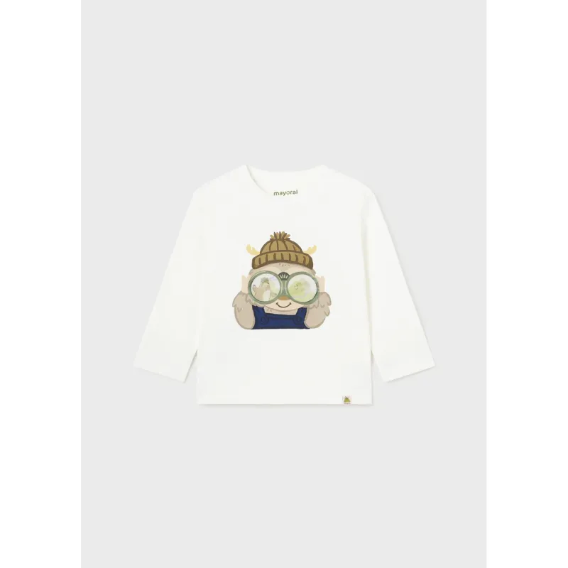CREAM TSHIRT LONG SLEEVE BOY HUNTER PRINT / 2036-083