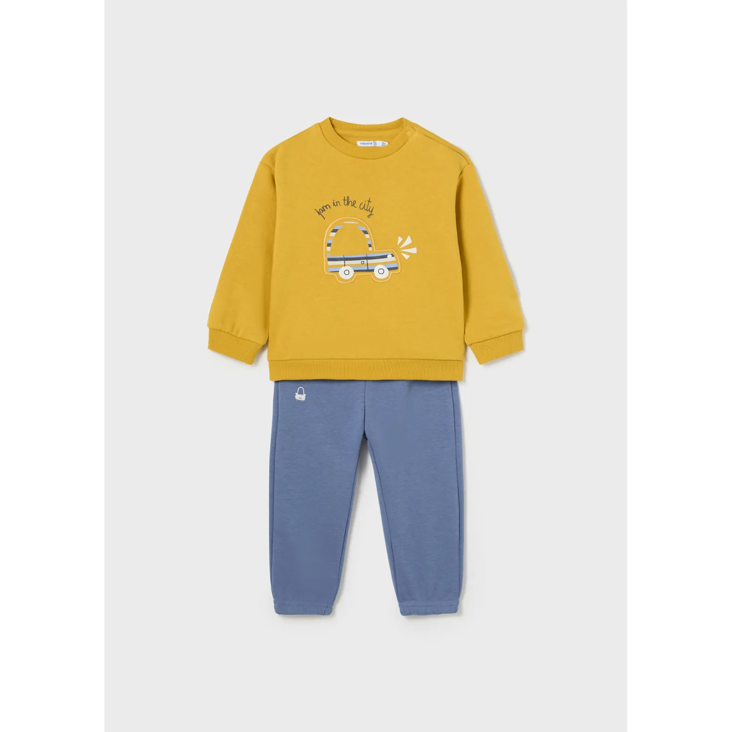 L10828MAY / 2821-025 2PC YELLOW & BLUE JOGGING SUIT CAR PRINT