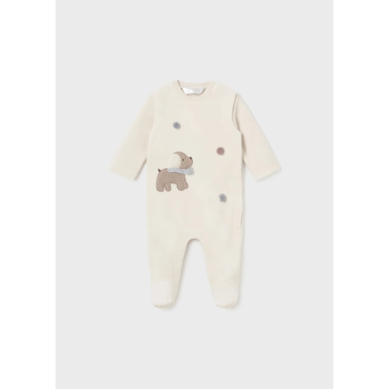 L10808MAY / 2792-059 CREAM VELOUR SLEEPER SIDECLOSURE BROWN PUPPY APPLIQUE