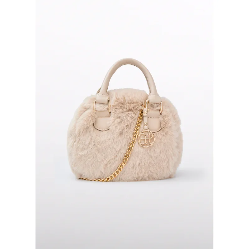 L10799ABE / 5937-075 BEIGE HANDBAG FAUX FUR GOLD AB TRIM