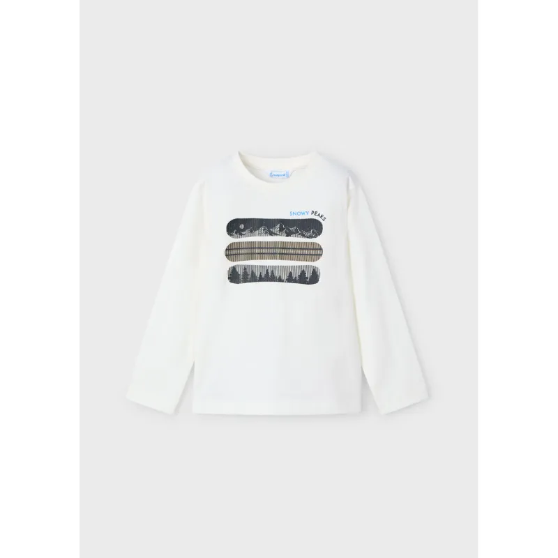 CREAM TSHIRT LONG SLEEVE 3 SNOW PEAKS PRINT / 4055-094