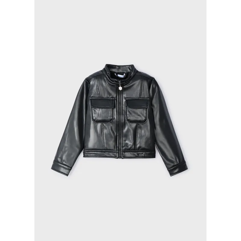 BLACK PLEATHER JACKET ZIP CLOSURE 2 POCKETS / 4483-030