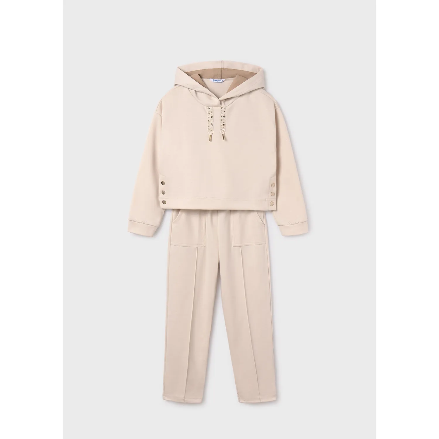 2PC BEIGE TRACKSUIT HOODED KNIT FABRIC / 7846-024