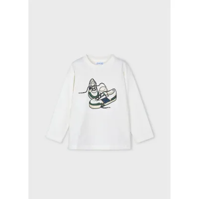 CREAM TSHIRT SNEAKER PRINT LONG SLEEVE / 4040-044