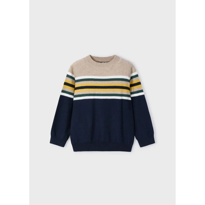 NAVY KNIT SWEATER MULTI COLORED STRIPE LONG SLEEVE / 4351-032