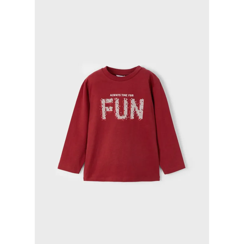 WINE RED TSHIRT LONG SLEEVE FUN PRINT / 4053-084A