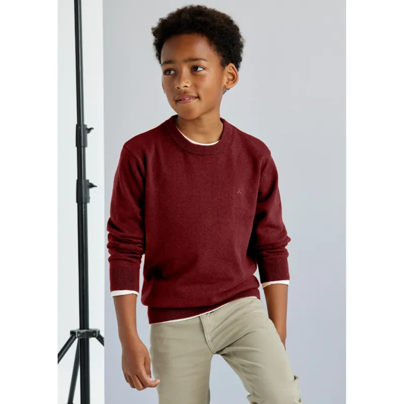 WINE RED KNIT SWEATER COTTON LONG SLEEVE / 354-066