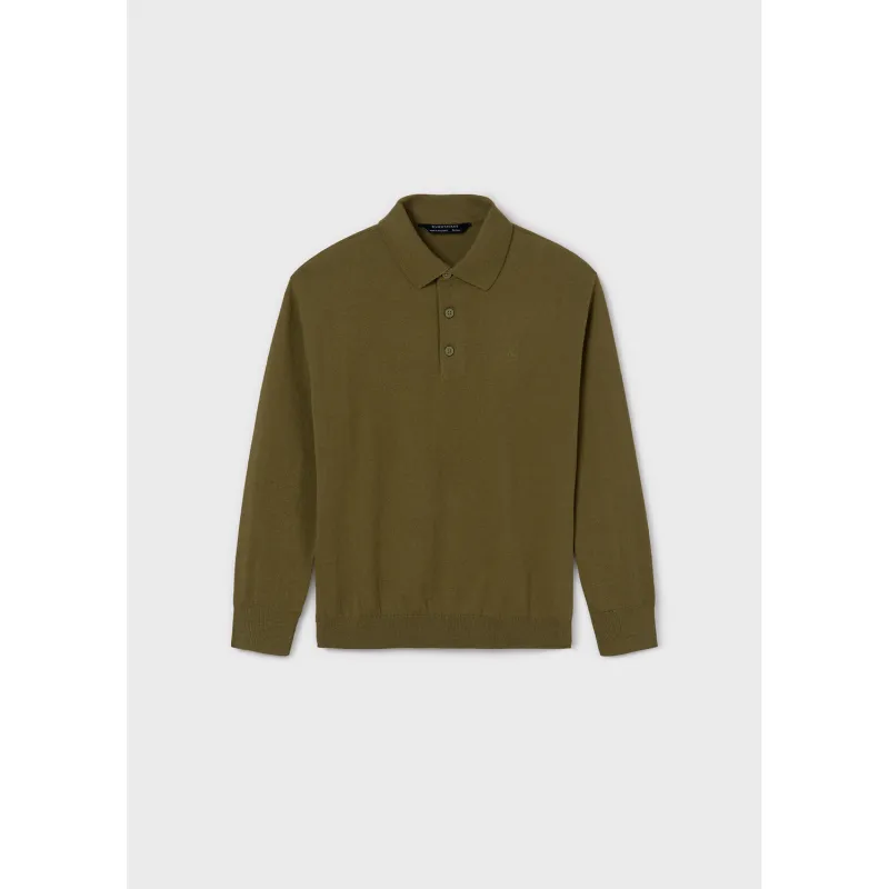 KHAKI GREEN POLO KNIT SWEATER LONG SLEEVE / 7103-079