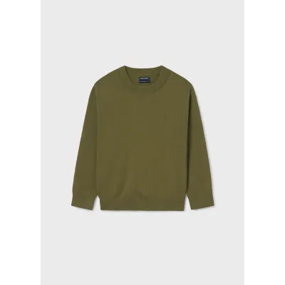 KHAKI GREEN KNIT COTTON TOP LONG SLEEVE / 354-064